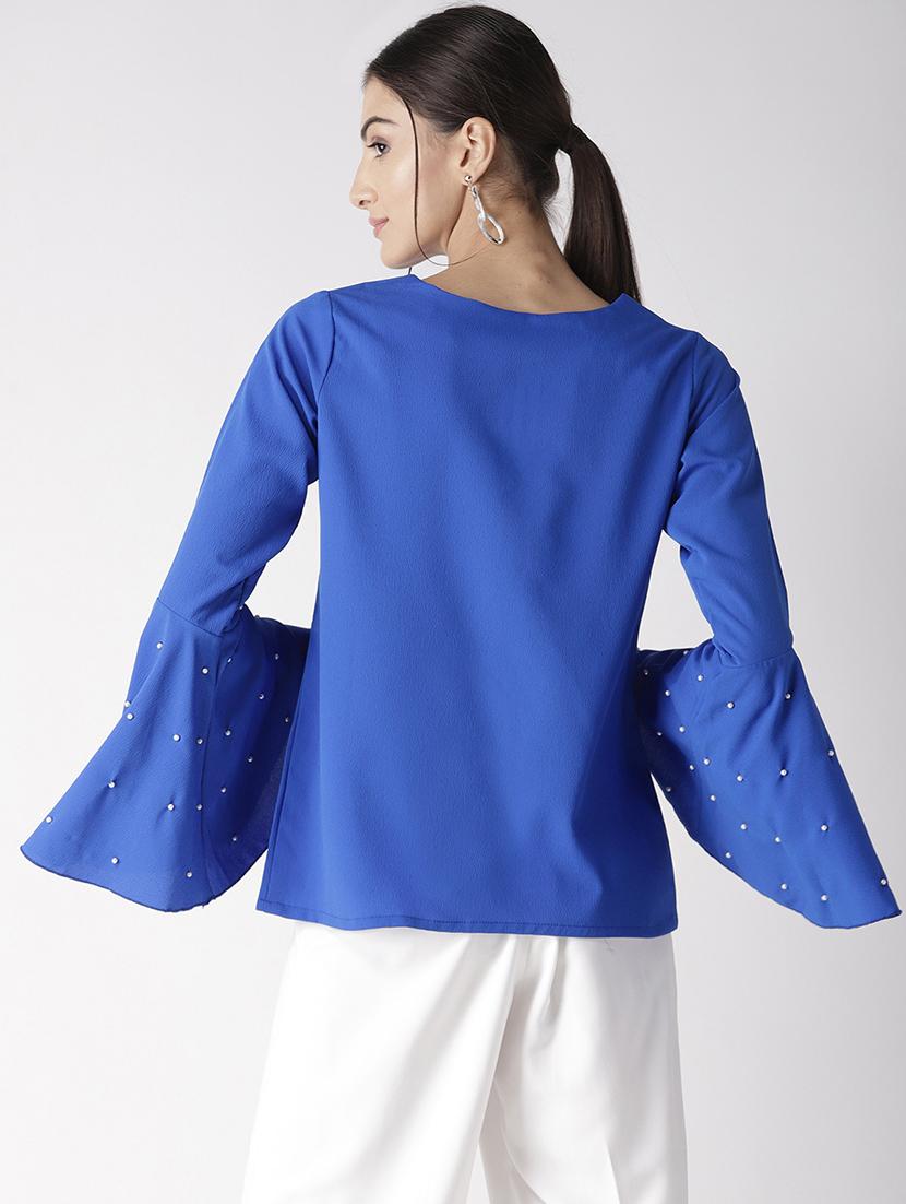 pearl embellished bell sleeved top - 16763488 - Zoom Image - 3