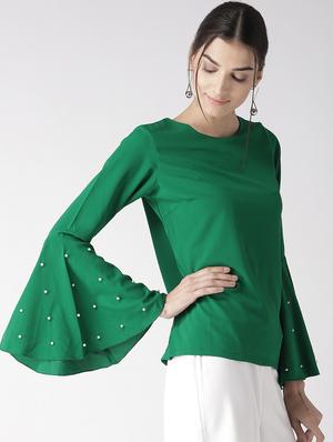 pearl embellished bell sleeved top - 16763489 - Standard Image - 2