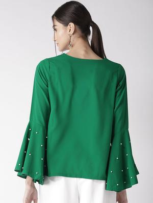 pearl embellished bell sleeved top - 16763489 - Standard Image - 3