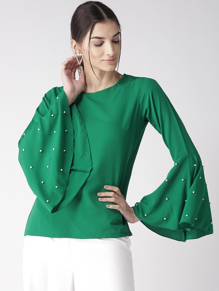 pearl embellished bell sleeved top - 16763489 - Zoom Image - 1