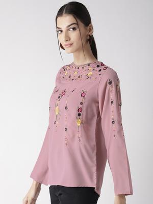crew neck embroidered top - 16763491 - Standard Image - 2