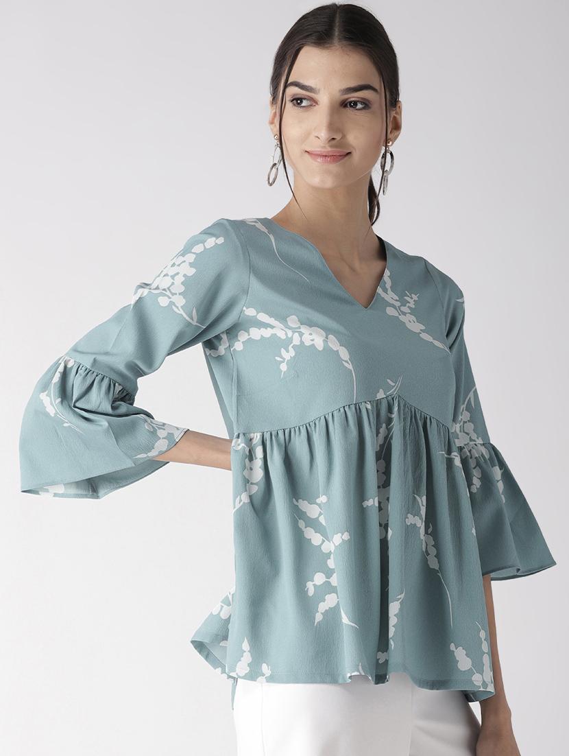 bell sleeved gathered hem top - 16763495 - Zoom Image - 2