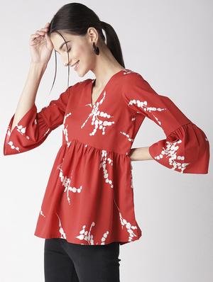 bell sleeved gathered hem top - 16763496 - Standard Image - 2