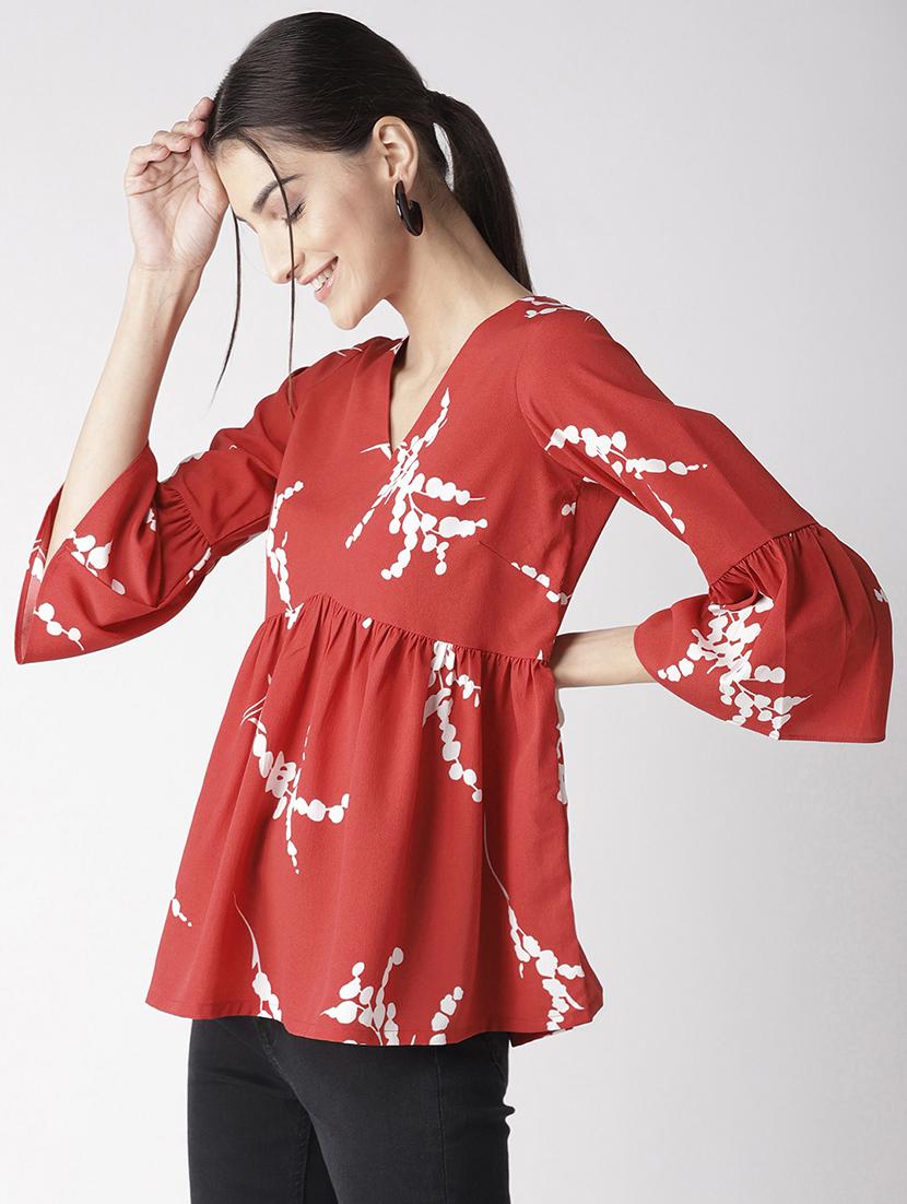 bell sleeved gathered hem top - 16763496 - Zoom Image - 2