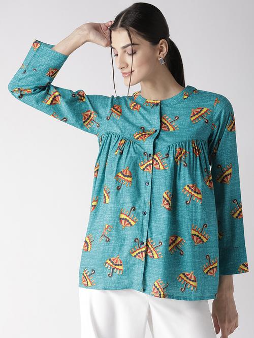 mandarin neck quirky top - 16763497 - Standard Image - 1