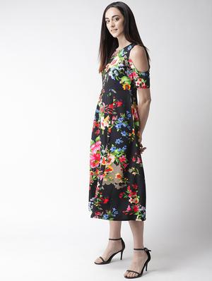 cold shoulder floral a-line dress - 16763517 - Standard Image - 2
