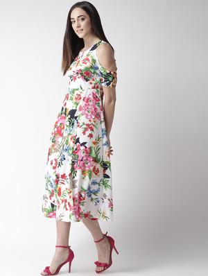 cold shoulder floral a-line dress - 16763518 - Standard Image - 2