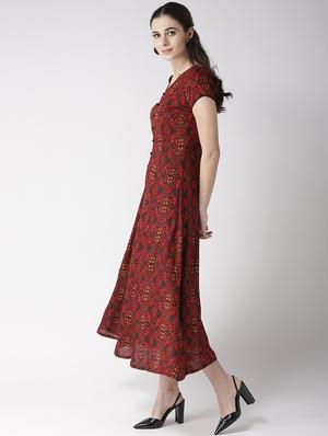 v-neck printed flared dress - 16763531 - Standard Image - 2