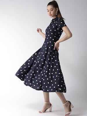 polka dot shirt collar flared dress - 16763533 - Standard Image - 2