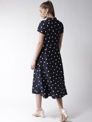 polka dot shirt collar flared dress - 16763533 - Standard Image - 3