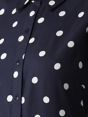 polka dot shirt collar flared dress - 16763533 - Standard Image - 4