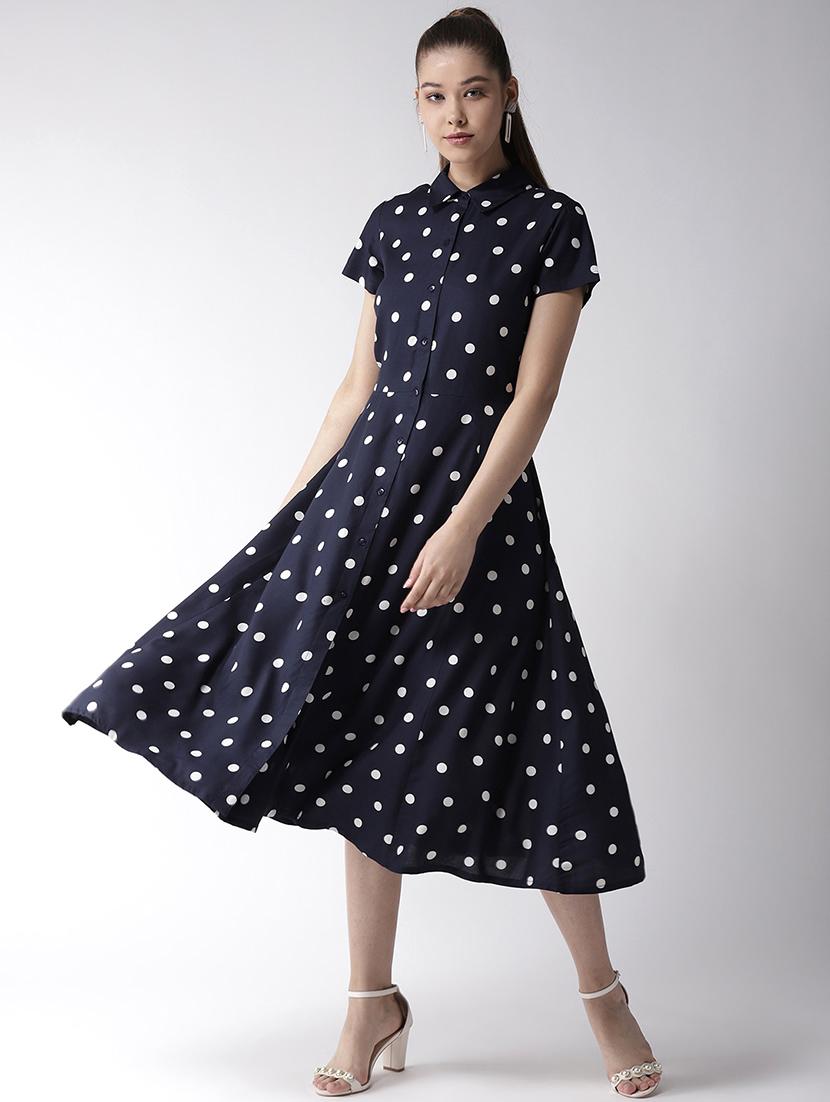 polka dot shirt collar flared dress - 16763533 - Zoom Image - 1