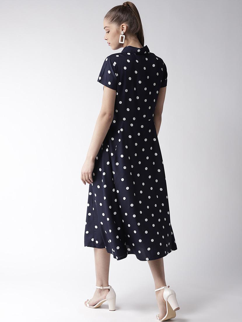polka dot shirt collar flared dress - 16763533 - Zoom Image - 3