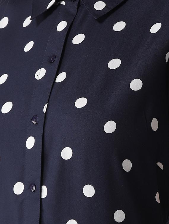 polka dot shirt collar flared dress - 16763533 - Zoom Image - 4