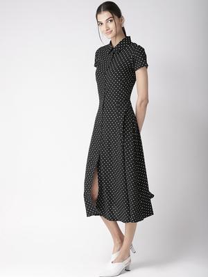 polka dot shirt collar flared dress - 16763534 - Standard Image - 2