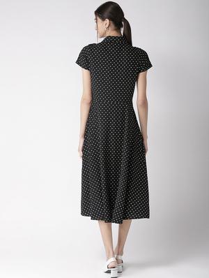polka dot shirt collar flared dress - 16763534 - Standard Image - 3