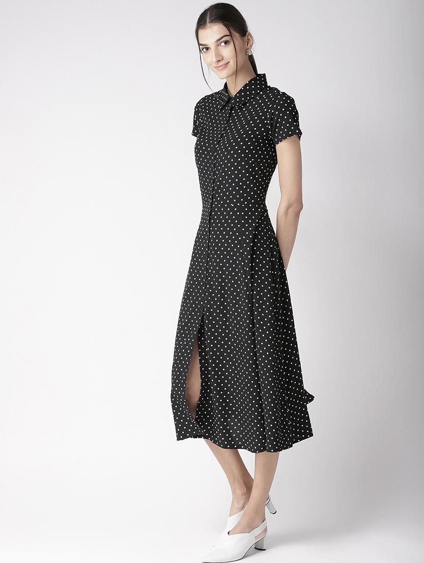 polka dot shirt collar flared dress - 16763534 - Zoom Image - 2