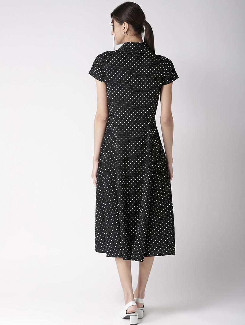 polka dot shirt collar flared dress - 16763534 - Zoom Image - 3