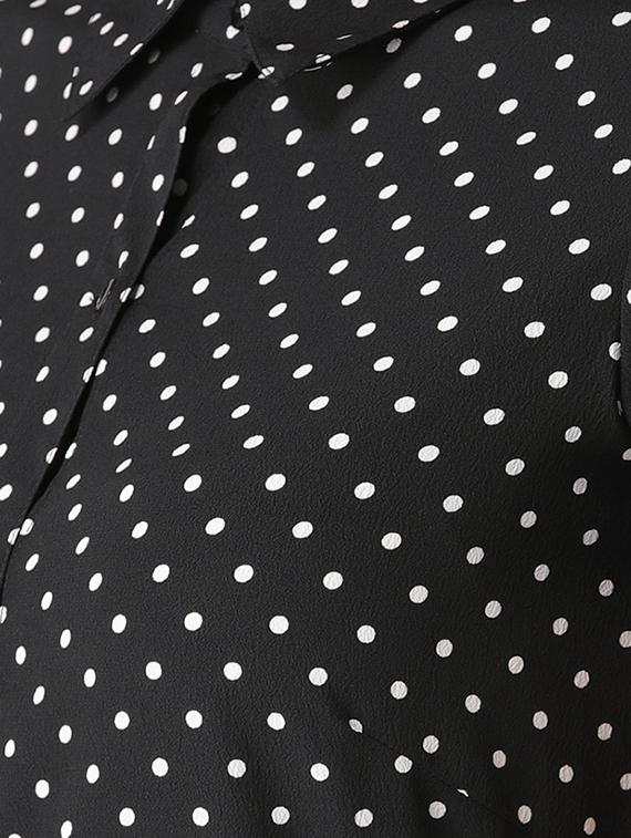 polka dot shirt collar flared dress - 16763534 - Zoom Image - 4