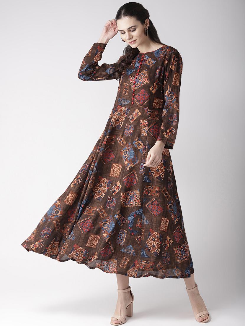 round neck printed maxi dress - 16763536 - Zoom Image - 1