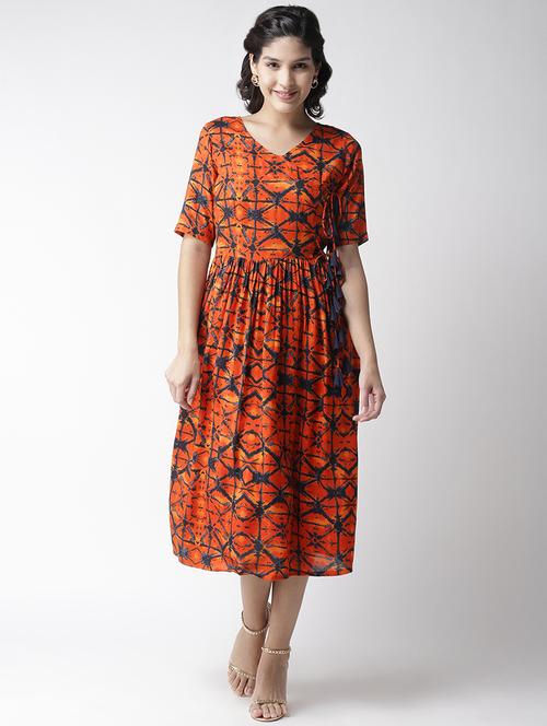 tie front printed a-line dress - 16763537 - Standard Image - 1