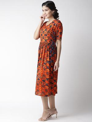 tie front printed a-line dress - 16763537 - Standard Image - 2