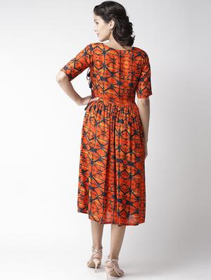 tie front printed a-line dress - 16763537 - Standard Image - 3