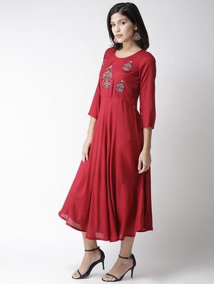 round neck embroidered detail flared dress - 16763539 - Standard Image - 2