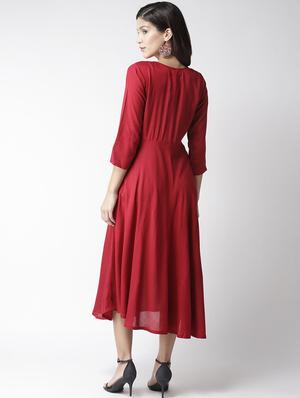 round neck embroidered detail flared dress - 16763539 - Standard Image - 3