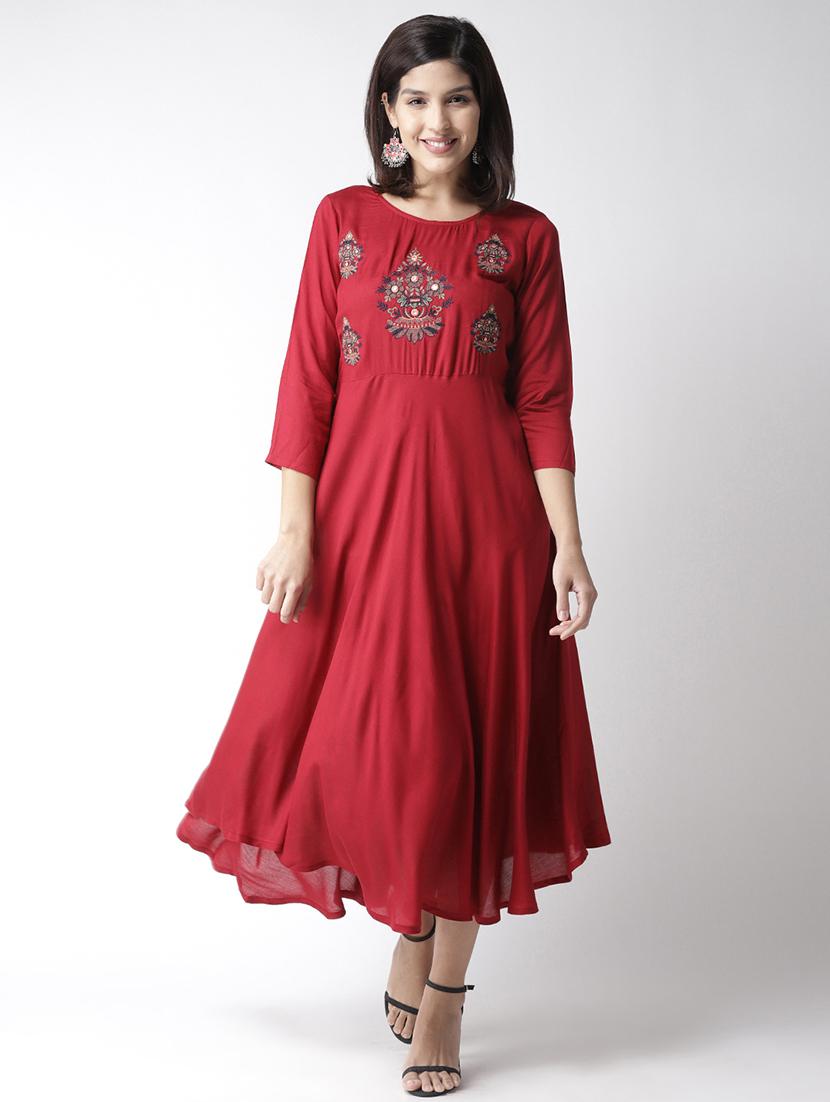 round neck embroidered detail flared dress - 16763539 - Zoom Image - 1