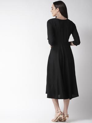 round neck embroidered detail flared dress - 16763540 - Standard Image - 3