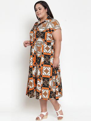 shirt collar printed plus dress - 16763545 - Standard Image - 2