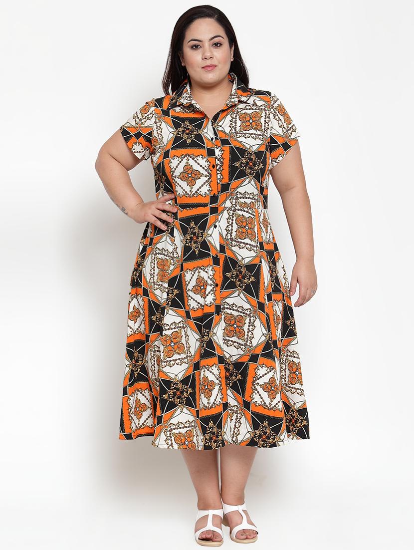 shirt collar printed plus dress - 16763545 - Zoom Image - 1