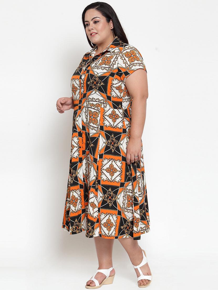 shirt collar printed plus dress - 16763545 - Zoom Image - 2