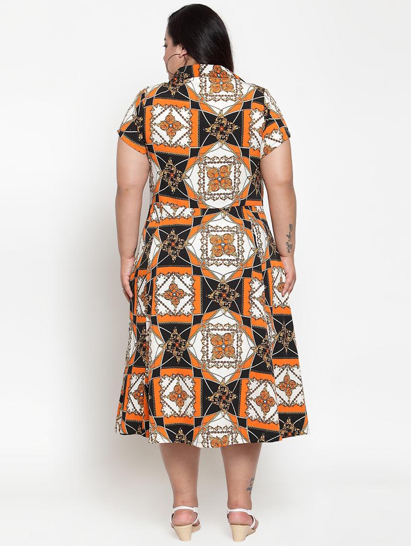 shirt collar printed plus dress - 16763545 - Zoom Image - 3