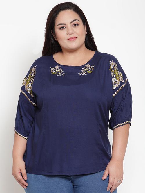 embroidered detail drop shoulder top - 16763562 - Standard Image - 1