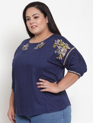 embroidered detail drop shoulder top - 16763562 - Standard Image - 2