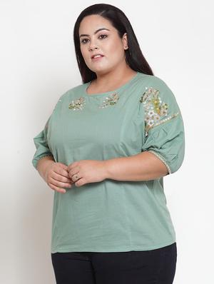 embroidered detail drop shoulder top - 16763563 - Standard Image - 2