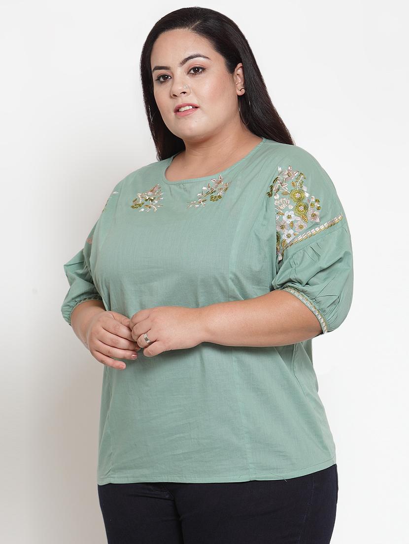 embroidered detail drop shoulder top - 16763563 - Zoom Image - 2