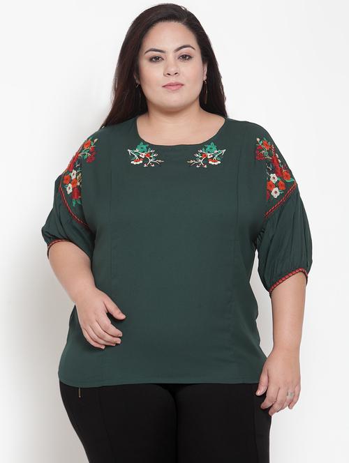 embroidered detail drop shoulder top - 16763564 - Standard Image - 1