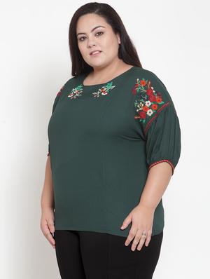 embroidered detail drop shoulder top - 16763564 - Standard Image - 2