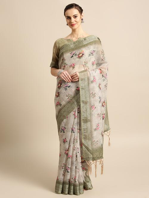 floral printed saree with blouse - 16763661 - Standard Image - 1