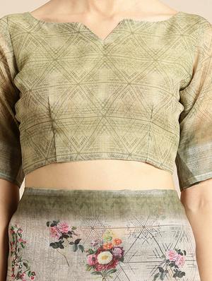 floral printed saree with blouse - 16763661 - Standard Image - 3