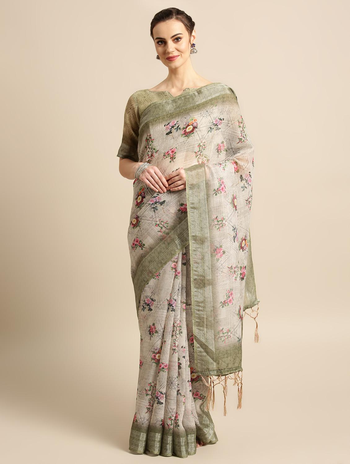 floral printed saree with blouse - 16763661 - Zoom Image - 1