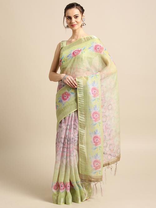 floral printed saree with blouse - 16763662 - Standard Image - 1