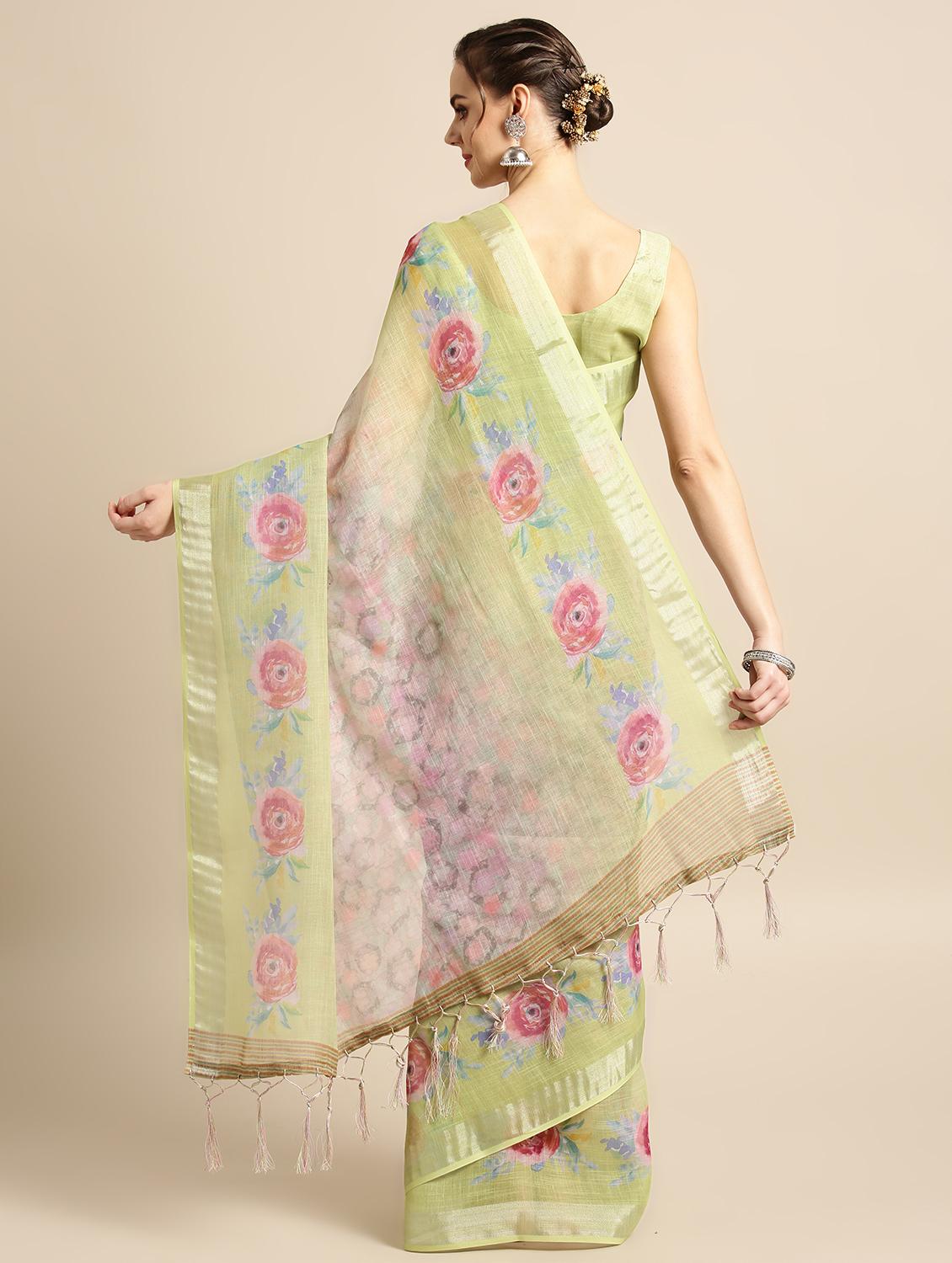 floral printed saree with blouse - 16763662 - Zoom Image - 2