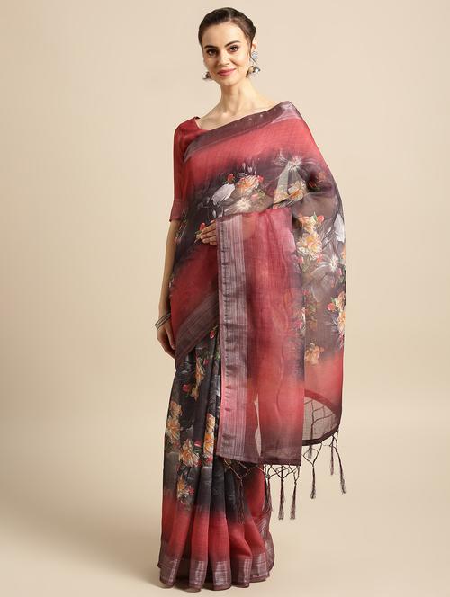 floral printed saree with blouse - 16763666 - Standard Image - 1