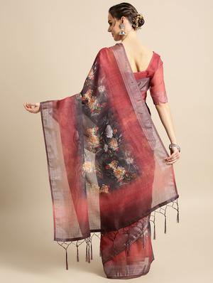 floral printed saree with blouse - 16763666 - Standard Image - 2