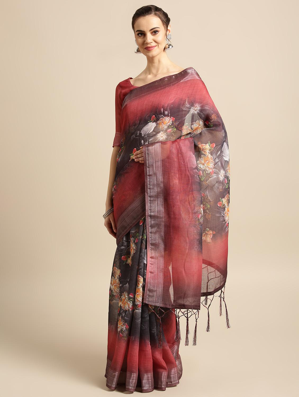 floral printed saree with blouse - 16763666 - Zoom Image - 1