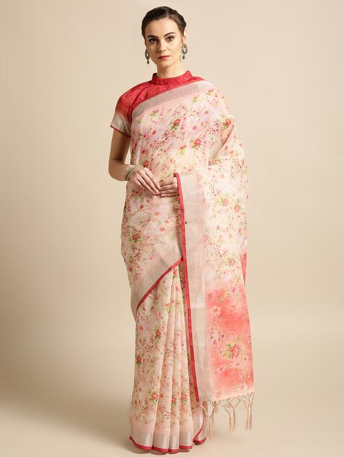 floral printed saree with blouse - 16763667 - Standard Image - 1